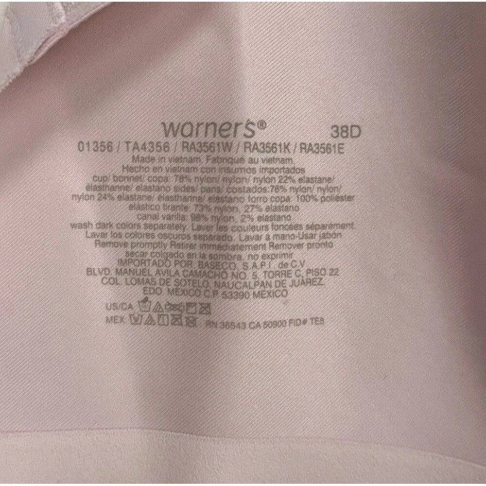 Warners Women's Size‎ 38D Padded Underwire Light Pink T-Shirt Bra